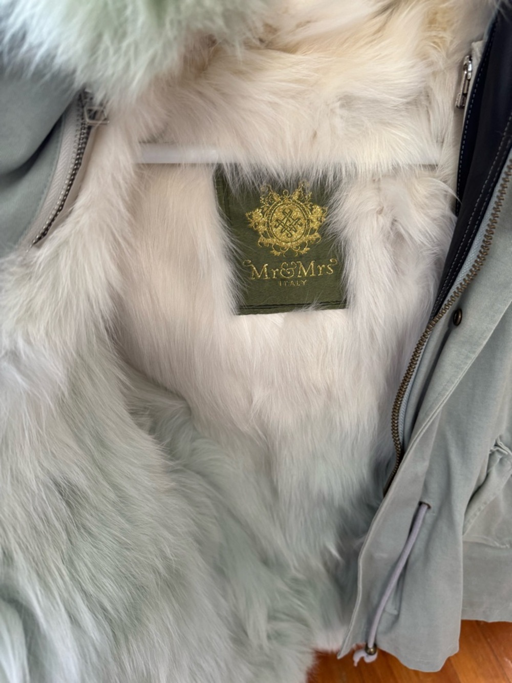 Mr & Mrs Italy Light Green Fur-Lined Puffer Parka